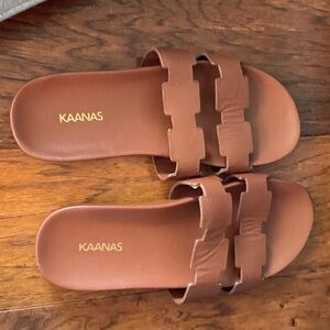 Kaanas Tan Slide Sandals for Women